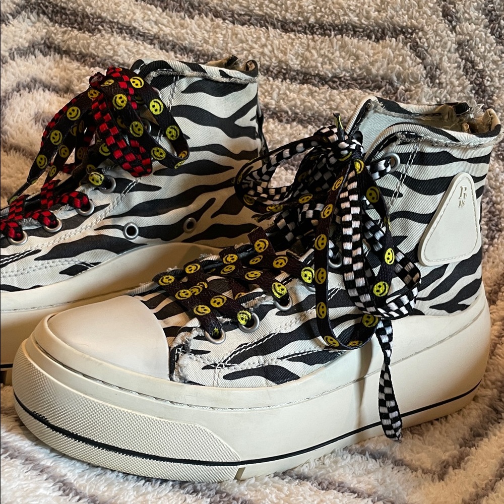 R13 Kurt Double Grommet Platform High Top Zebra Sneakers
